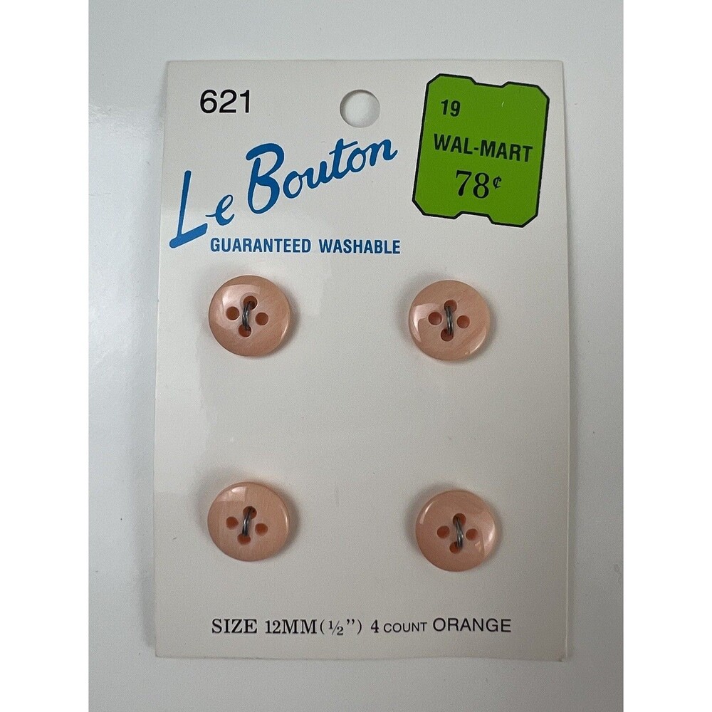 Vintage NOS Le Bouton 4 Count Orange Buttons 12MM #621 Replacement Buttons